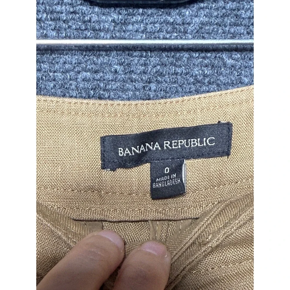 Banana Republic Pleated Linen Pants Women 0 Iced Latte High Rise Straight Leg